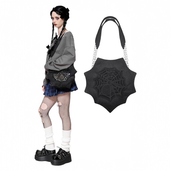Spider Web Handbag  Gothic Halloween Shoulder Bag - Picture 1 of 6